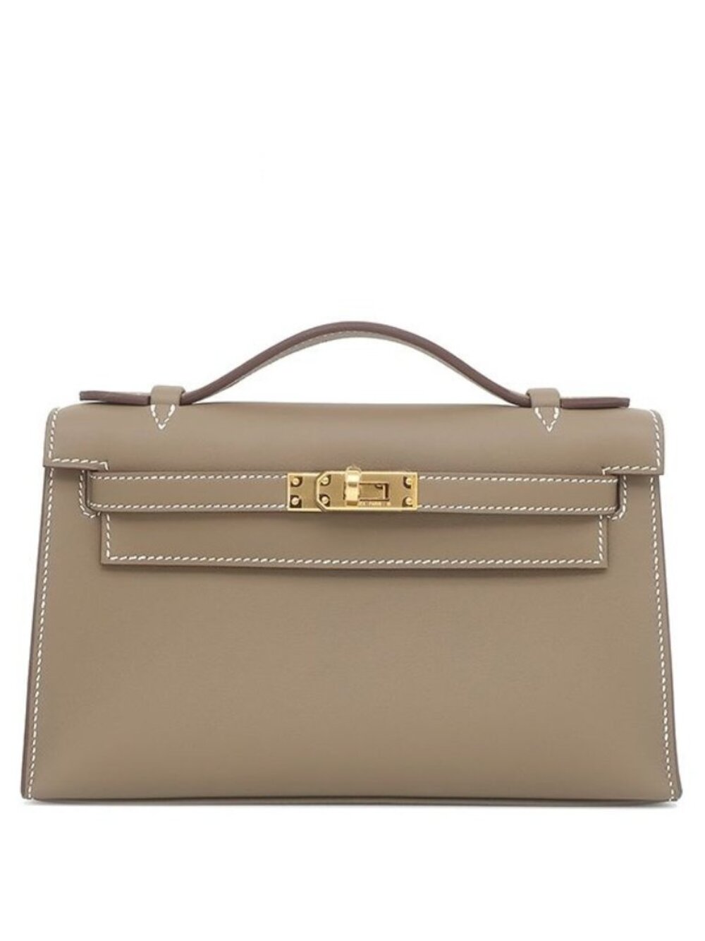 Hermes Handbag Pochette Kelly Mini Veau Swift Etoupe Gold Greige